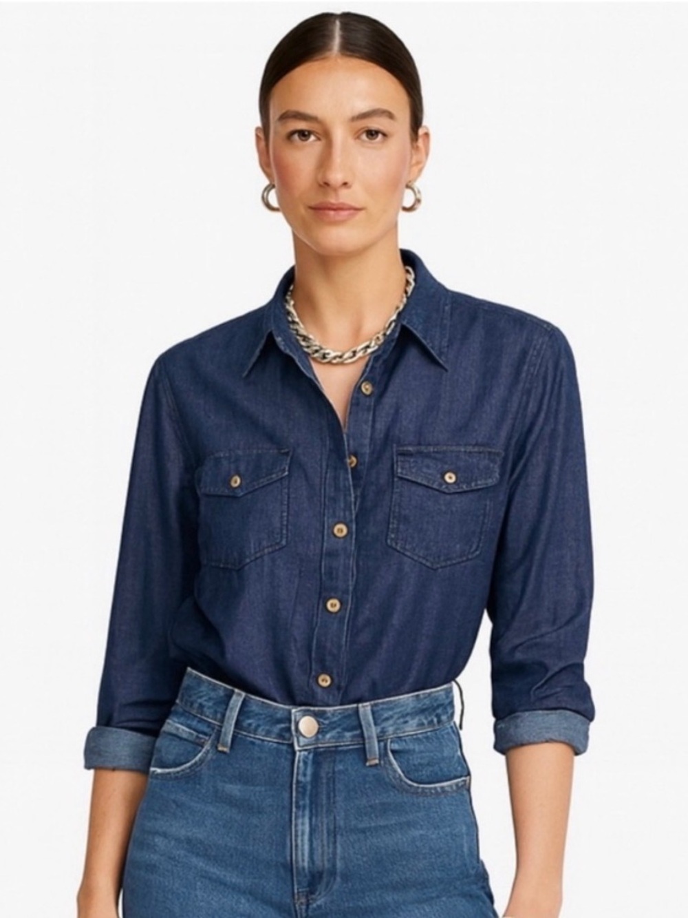 Soft Wash Denim Chambray Shirt Blue Long Sleeve Jean Shirt Banana Republic Small